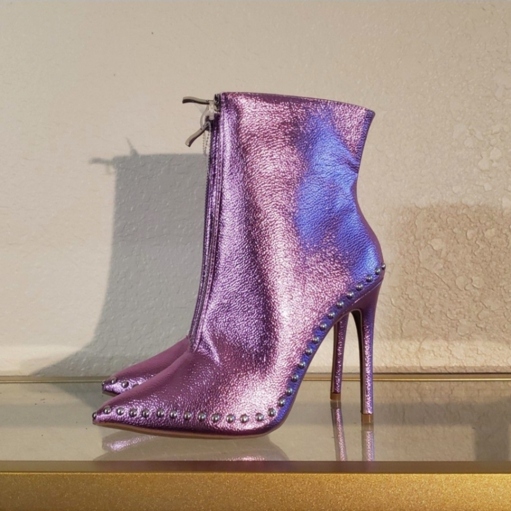 Purple Pink Metallic Ankle Boots NWOT